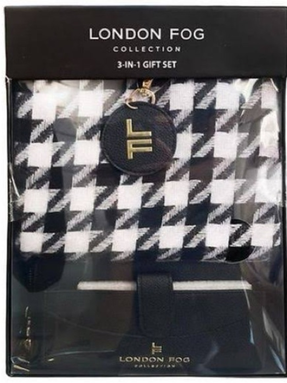 London Fog Black 3-in-1 Gift Set Box: wristlet, scarf, keychain